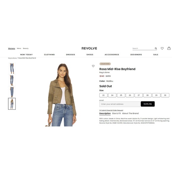 Rag & Bone Rosa Mid-Rise Boyfriend Jeans in Malibu Blue Denim Button Fly Size 34 - Picture 16 of 16